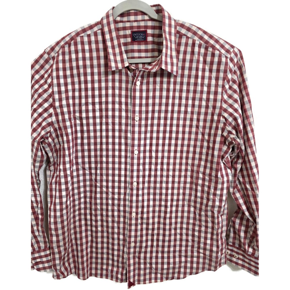 UNTUCKit Shirt Mens 2XL Red Check Long‎ Sleeve Button Front Wrinkle Free Slim
